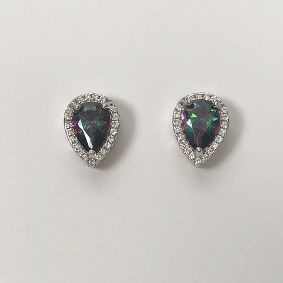 Teardrop Rainbow Mystic Topaz Stud Earrings NEW - Picture 4 of 7